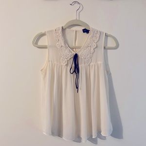Topshop Sheer Blouse with lace style collar